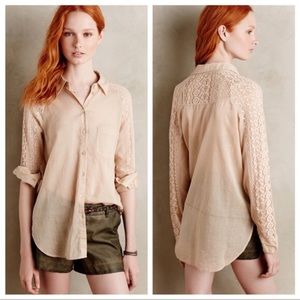ANTHROPOLOGIE Holding Horses Crochet Sleeve Shirt